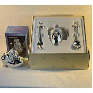 4Pc Baby Plated Newborn Infant Serving and Bank Set